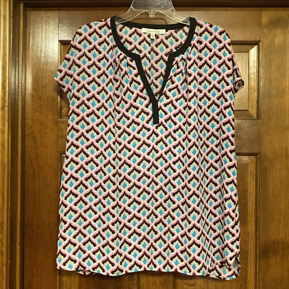 Petite XL Black Rainn - Sheer Relaxed Fit Teal, Pink, and Black Top